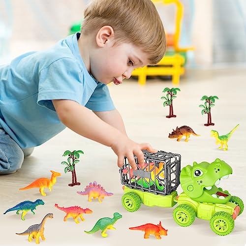 NICEWIN Dinosaur Toys for Boys, Kids Toys for 1-5 Year Old with 12 Mini Dinosaurs 3 Trees Dinosaurs Transport Truck for Boys Girls Kids' Play Dinosaur Games Set Gift Present