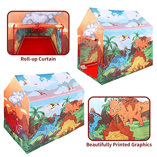 SOKA Dinosaur Playhouse for Kids Indoor Outdoor Foldable Play Tent Game Birthday Party Tunnel Play for Home Bedroom Garden Camping Beach Children Boys Girls Toddler