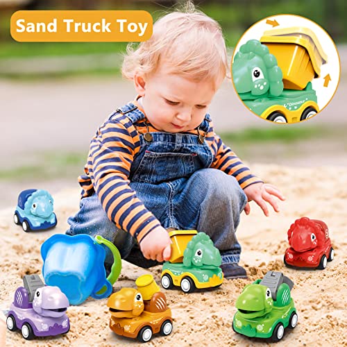 Dinosaur Cars for 2 Year Old Boys, Baby Dino Pull Back Trucks with Play Mat Storage Bag, 6 Pcs Friction Powered Construction Vehicles for Toddler, Kids Dino Truck Birthday Gift for Infant Girl Age 1-3