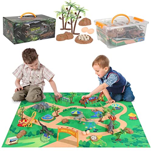 WNIM Dinosaur Toys for Kids Park Play Mat Rug ,Dinosaur Sets Gift Includes Dinosaurs and Play mat Rug for Kids Boys and Girls 3 Years and up.