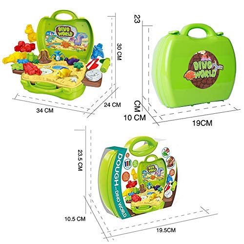 Deardeer Kids Play Dough Dinosaur Play Set 26 Pcs Pretend Play Toy Kit with Dough and Moulds in a Portable Case
