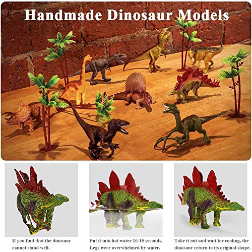 TEMI Dinosaur Toys Figure w/Activity Play Mat & Trees, Educational Realistic Dinosaur Playset to Create a Dino World Including T-Rex, Triceratops, for Kids, Boys & Girls 3 4 5 6 Years