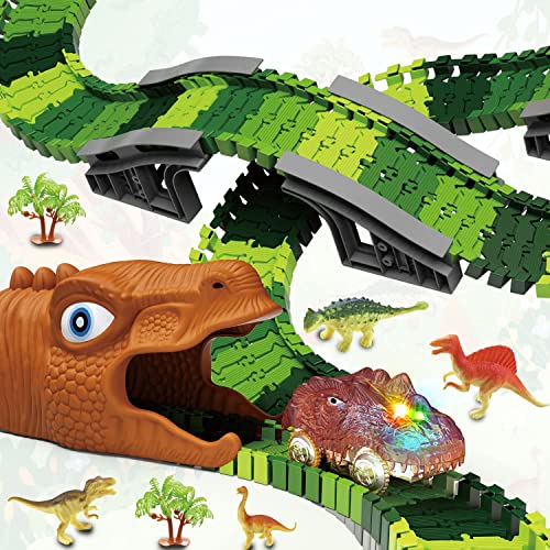 Dinosaur Kids' Play Car Race Tracks Dinosaur Toys Car Toy Set, 268pcs Create A Dinosaur World Racing Track, Flexible Track Playset,Toys for 3 4 5 6 Years Old Boys & Girls, Best Gifts for Kids
