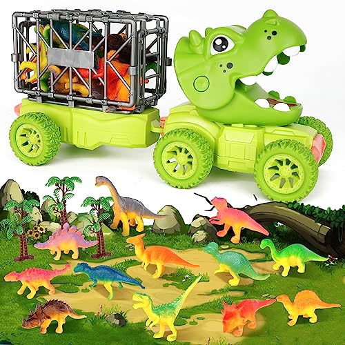NICEWIN Dinosaur Toys for Boys, Kids Toys for 1-5 Year Old with 12 Mini Dinosaurs 3 Trees Dinosaurs Transport Truck for Boys Girls Kids' Play Dinosaur Games Set Gift Present