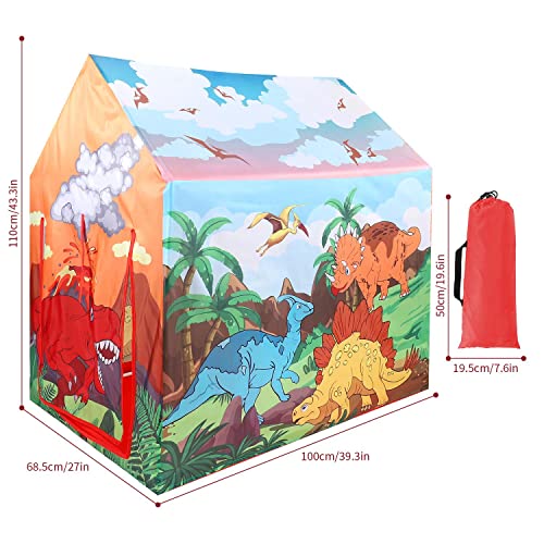 SOKA Dinosaur Playhouse for Kids Indoor Outdoor Foldable Play Tent Game Birthday Party Tunnel Play for Home Bedroom Garden Camping Beach Children Boys Girls Toddler