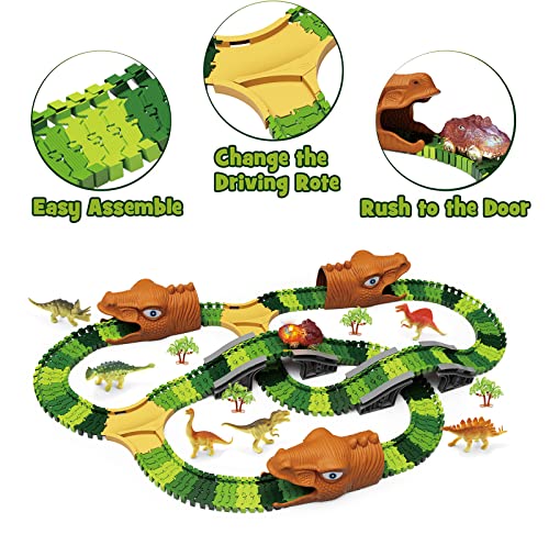Dinosaur Kids' Play Car Race Tracks Dinosaur Toys Car Toy Set, 268pcs Create A Dinosaur World Racing Track, Flexible Track Playset,Toys for 3 4 5 6 Years Old Boys & Girls, Best Gifts for Kids