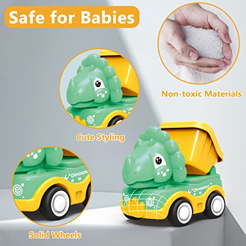 Dinosaur Cars for 2 Year Old Boys, Baby Dino Pull Back Trucks with Play Mat Storage Bag, 6 Pcs Friction Powered Construction Vehicles for Toddler, Kids Dino Truck Birthday Gift for Infant Girl Age 1-3