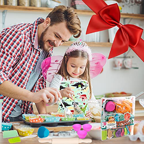 STAY GENT Kids Baking Chef Set 35 Pcs with Dinosaur Apron, Baking Kit Cooking Chef Dress Up Role Play Toys for Boys Girls Children Aged 3 4 5 6 7 8