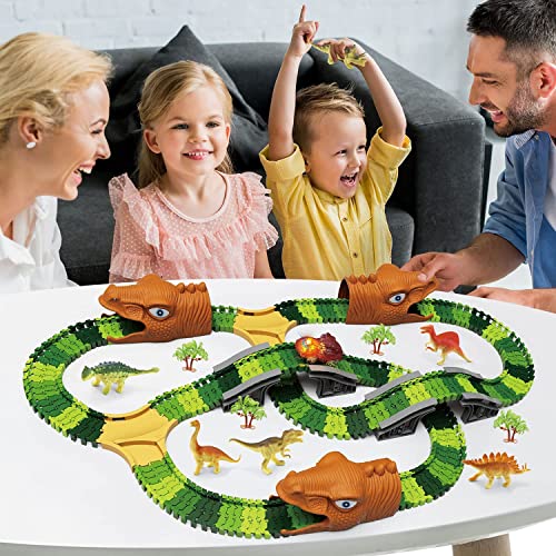 Dinosaur Kids' Play Car Race Tracks Dinosaur Toys Car Toy Set, 268pcs Create A Dinosaur World Racing Track, Flexible Track Playset,Toys for 3 4 5 6 Years Old Boys & Girls, Best Gifts for Kids
