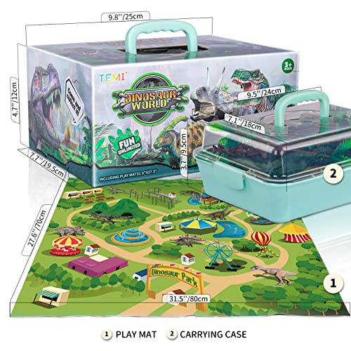 TEMI Dinosaur Toys Figure w/Activity Play Mat & Trees, Educational Realistic Dinosaur Playset to Create a Dino World Including T-Rex, Triceratops, for Kids, Boys & Girls 3 4 5 6 Years