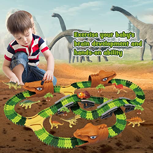 Dinosaur Kids' Play Car Race Tracks Dinosaur Toys Car Toy Set, 268pcs Create A Dinosaur World Racing Track, Flexible Track Playset,Toys for 3 4 5 6 Years Old Boys & Girls, Best Gifts for Kids