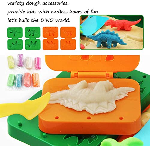 Crelloci Dinosaur Playdough Set Play Dough Tools Dino World 26PCS Playsets Toy Clay Accessaries Dough and Moulds in a Portable Case with Wheels for Kids Toddlers Children