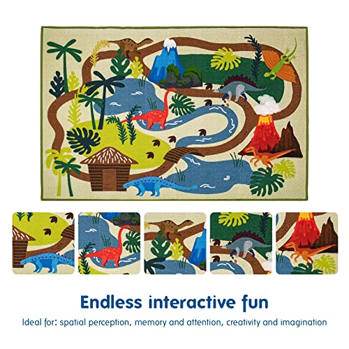 Booooom Jackson Kids Dinosaur Play Rug Dinosaur Rug Area Rug for Playroom Classroom Dinosaur Play Mat Activity Rug Learning Carpet for Boys And Girls