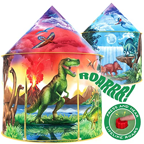 W&O Dinosaur Discovery Play Tent with Roar Button, an Extraordinary Dinosaur Toys for Boys & Girls, Pop Up Tents for Kids, Indoor & Outdoor Kids Playhouse