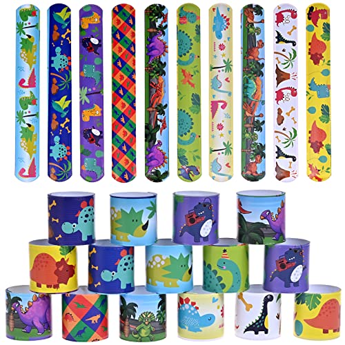 GOLDGE 24PCS Slap Bands for Kids Cute Dinosaurs Slap Bracelets for Party Bags Party Bag fillers Party Flavors Snap Bands Bracelets Party Suppiles Gift Toys for Kids