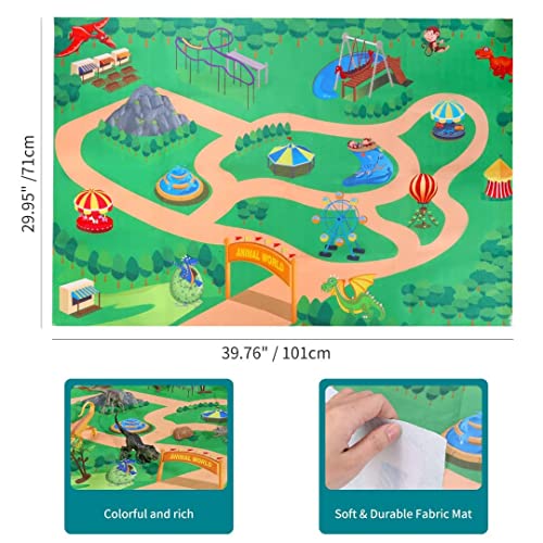 WNIM Dinosaur Toys for Kids Park Play Mat Rug ,Dinosaur Sets Gift Includes Dinosaurs and Play mat Rug for Kids Boys and Girls 3 Years and up.