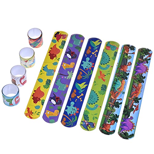 GOLDGE 24PCS Slap Bands for Kids Cute Dinosaurs Slap Bracelets for Party Bags Party Bag fillers Party Flavors Snap Bands Bracelets Party Suppiles Gift Toys for Kids