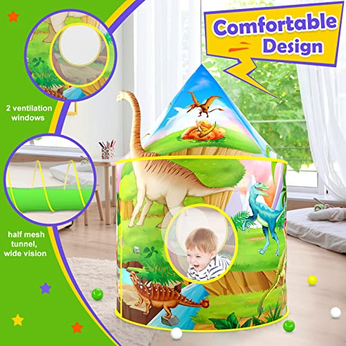 Sanobear 3PC Dinosaur Tent for Boys with Kids Ball Pit, Kids Play Tents and Crawl Tunnel for Toddlers, Pop Up Playhouse Toys for Baby Indoor & Outdoor Tent Games, Birthday Kid’s Gifts, (ZSDB0001)