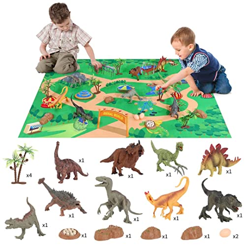 WNIM Dinosaur Toys for Kids Park Play Mat Rug ,Dinosaur Sets Gift Includes Dinosaurs and Play mat Rug for Kids Boys and Girls 3 Years and up.