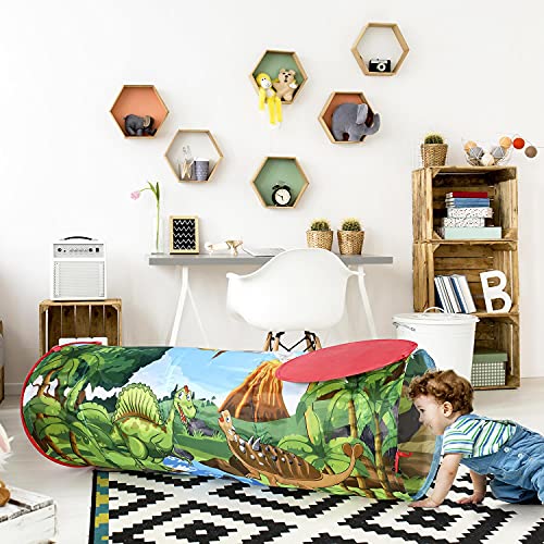 SOKA Play Tunnel Green Pop Up Dino Dinosaur Indoor or Outdoor Garden Play Tent for Kids