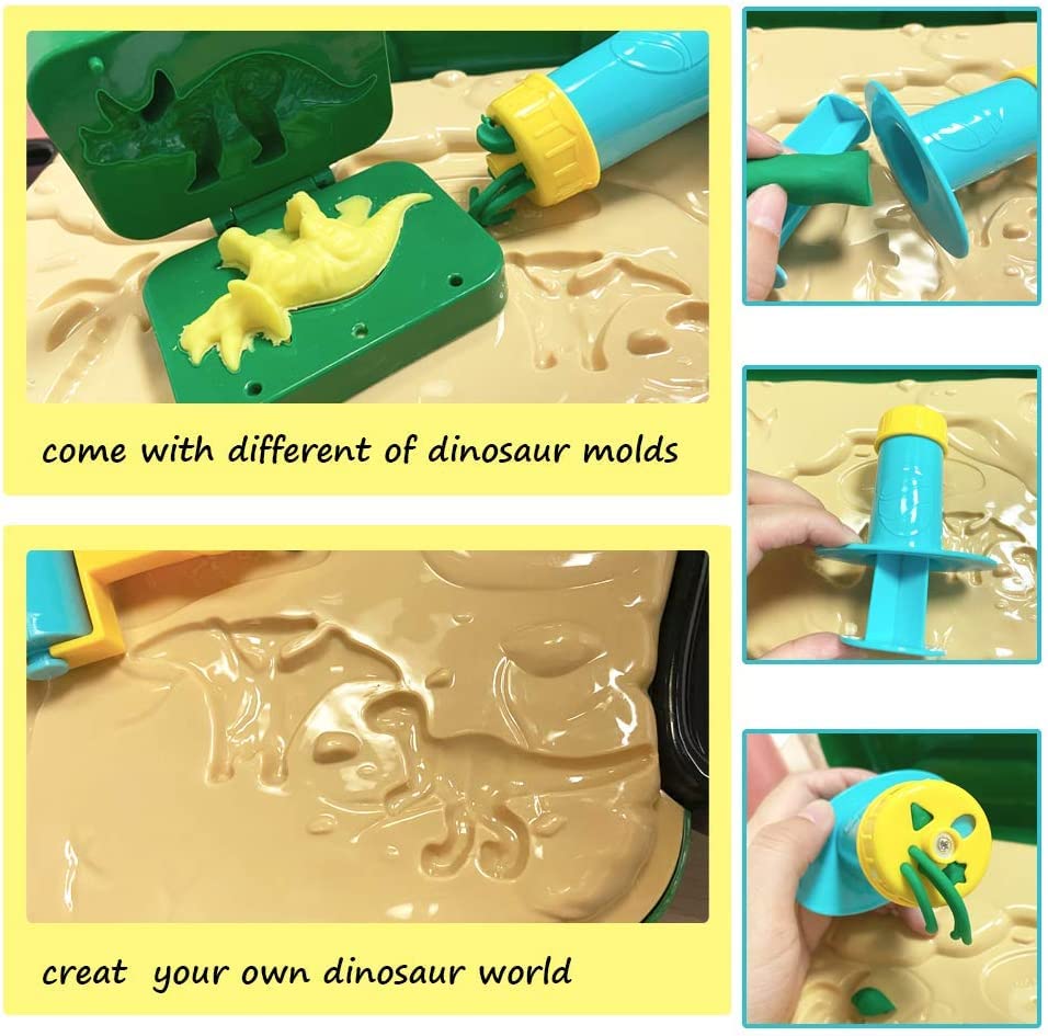 Crelloci Dinosaur Playdough Set Play Dough Tools Dino World 26PCS Playsets Toy Clay Accessaries Dough and Moulds in a Portable Case with Wheels for Kids Toddlers Children