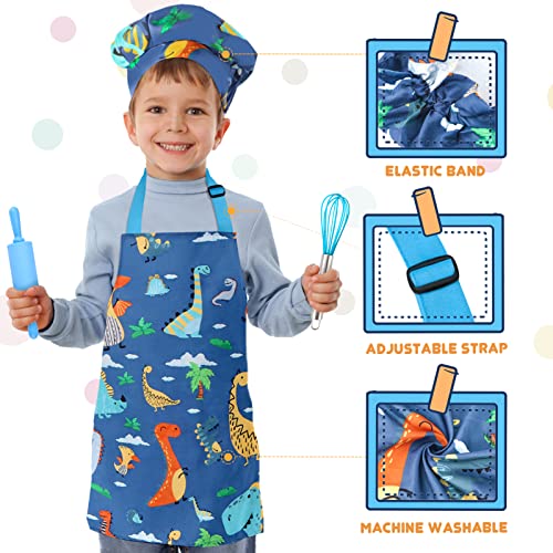 Aoskie Kids Baking Set with Dinosaur Apron, Chef Hat, 34Pcs Children's Baking Kit Role Play Toys for 3 4 5 6 7 8 Year Old Boys (Blue)