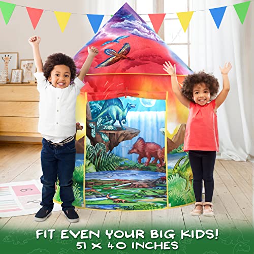 W&O Dinosaur Discovery Play Tent with Roar Button, an Extraordinary Dinosaur Toys for Boys & Girls, Pop Up Tents for Kids, Indoor & Outdoor Kids Playhouse