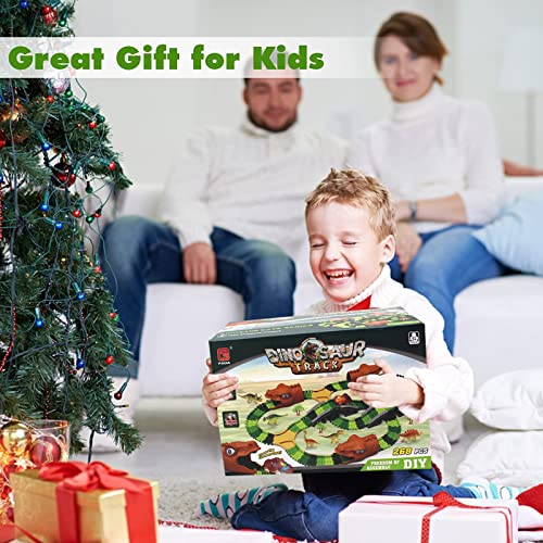 Dinosaur Kids' Play Car Race Tracks Dinosaur Toys Car Toy Set, 268pcs Create A Dinosaur World Racing Track, Flexible Track Playset,Toys for 3 4 5 6 Years Old Boys & Girls, Best Gifts for Kids