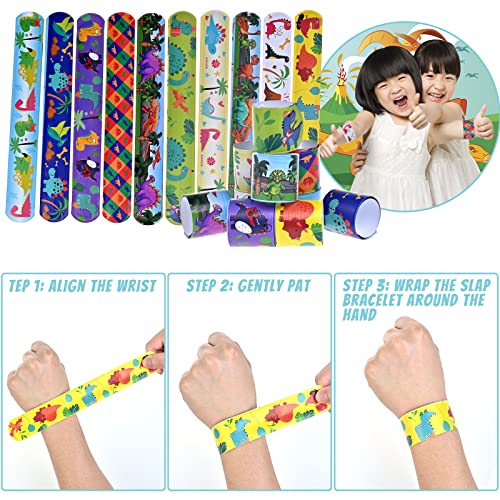 GOLDGE 24PCS Slap Bands for Kids Cute Dinosaurs Slap Bracelets for Party Bags Party Bag fillers Party Flavors Snap Bands Bracelets Party Suppiles Gift Toys for Kids