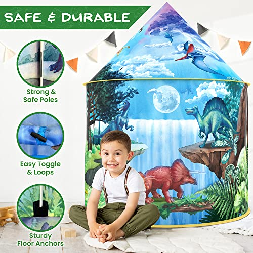 W&O Dinosaur Discovery Play Tent with Roar Button, an Extraordinary Dinosaur Toys for Boys & Girls, Pop Up Tents for Kids, Indoor & Outdoor Kids Playhouse