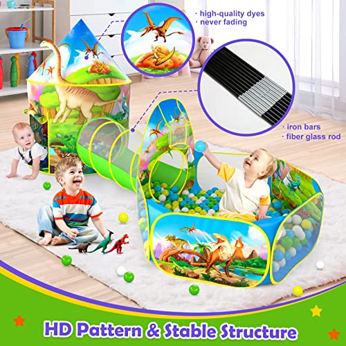 Sanobear 3PC Dinosaur Tent for Boys with Kids Ball Pit, Kids Play Tents and Crawl Tunnel for Toddlers, Pop Up Playhouse Toys for Baby Indoor & Outdoor Tent Games, Birthday Kid’s Gifts, (ZSDB0001)