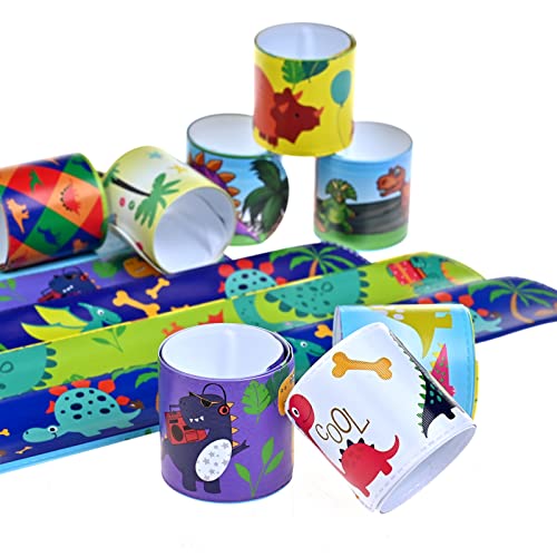 GOLDGE 24PCS Slap Bands for Kids Cute Dinosaurs Slap Bracelets for Party Bags Party Bag fillers Party Flavors Snap Bands Bracelets Party Suppiles Gift Toys for Kids