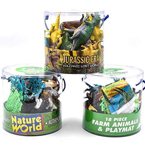 KandyToys 18 Piece Dinosaurs Play Set in Tub | Prehistoric Playset with Toy Dinosaurs and Play Mat | Kids Toys