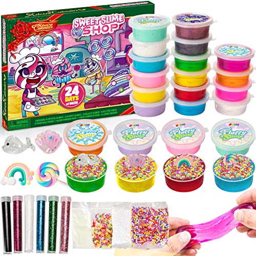 JOYIN 2022 DIY Slime Advent Calendar Christmas 24 Days Countdown Advent Calendar with 16 Slime and 8 Accessories, Surprises DIY Slime Kit Toy for Kids