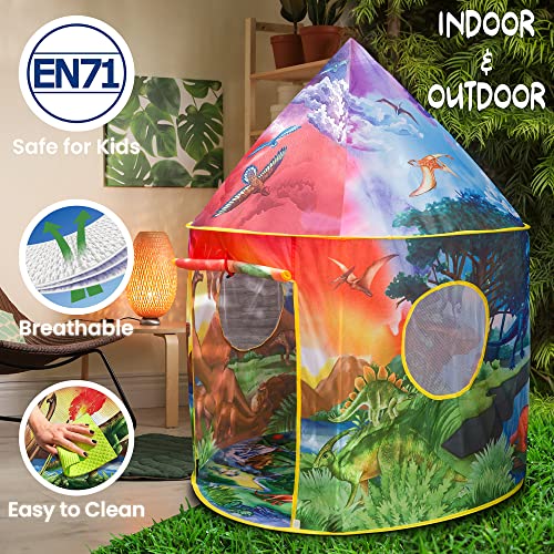 W&O Dinosaur Discovery Play Tent with Roar Button, an Extraordinary Dinosaur Toys for Boys & Girls, Pop Up Tents for Kids, Indoor & Outdoor Kids Playhouse