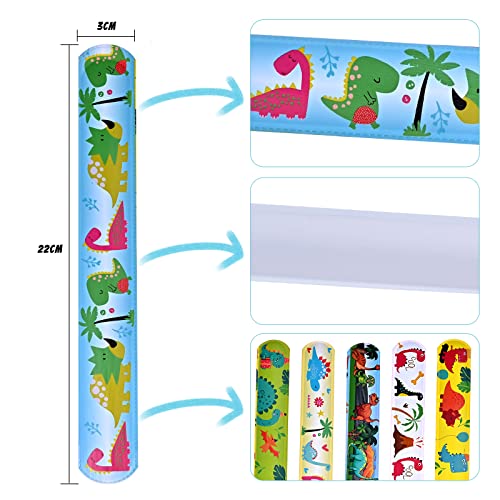 GOLDGE 24PCS Slap Bands for Kids Cute Dinosaurs Slap Bracelets for Party Bags Party Bag fillers Party Flavors Snap Bands Bracelets Party Suppiles Gift Toys for Kids