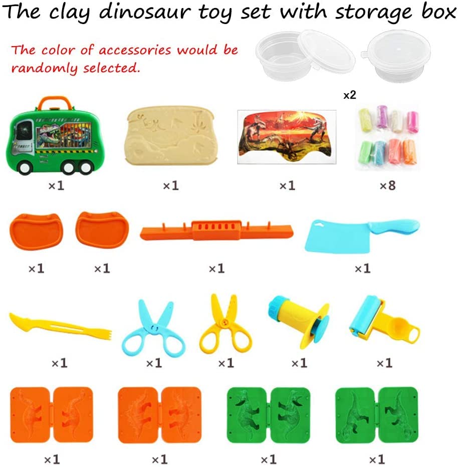 Crelloci Dinosaur Playdough Set Play Dough Tools Dino World 26PCS Playsets Toy Clay Accessaries Dough and Moulds in a Portable Case with Wheels for Kids Toddlers Children
