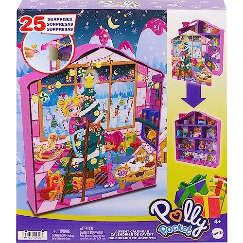 Polly Pocket Dolls Advent Calendar, Gingerbread House Playset with 25 surprise gifts!, HKW16