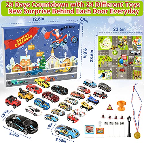 Humairc Toy Cars Advent Calendar 2022, 24 Racing Cars with Road Map - Toy Cars Calendar Kids Christmas Surprise Gifts 2022 Christmas Toys Boys 2-9 Year Old Children Christmas Calendar