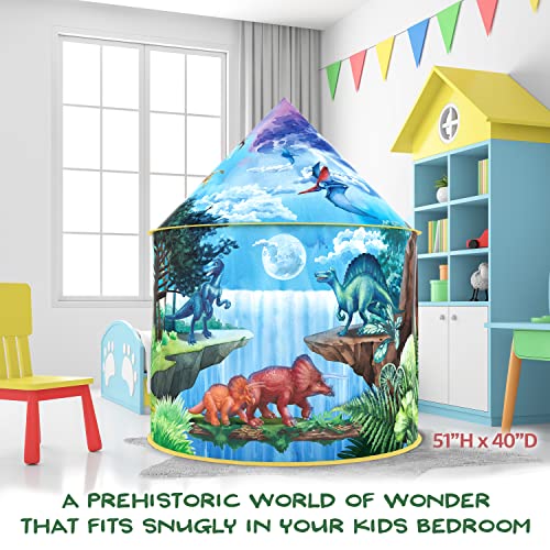 W&O Dinosaur Discovery Play Tent with Roar Button, an Extraordinary Dinosaur Toys for Boys & Girls, Pop Up Tents for Kids, Indoor & Outdoor Kids Playhouse