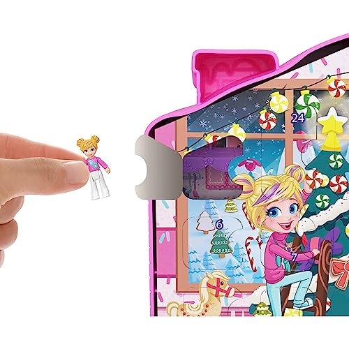 Polly Pocket Dolls Advent Calendar, Gingerbread House Playset with 25 surprise gifts!, HKW16