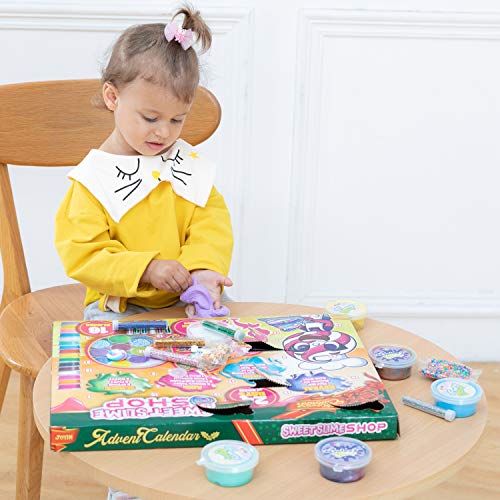 JOYIN 2022 DIY Slime Advent Calendar Christmas 24 Days Countdown Advent Calendar with 16 Slime and 8 Accessories, Surprises DIY Slime Kit Toy for Kids