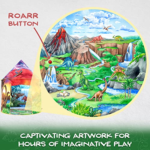 W&O Dinosaur Discovery Play Tent with Roar Button, an Extraordinary Dinosaur Toys for Boys & Girls, Pop Up Tents for Kids, Indoor & Outdoor Kids Playhouse
