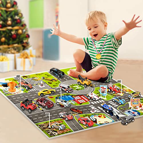 Humairc Toy Cars Advent Calendar 2022, 24 Racing Cars with Road Map - Toy Cars Calendar Kids Christmas Surprise Gifts 2022 Christmas Toys Boys 2-9 Year Old Children Christmas Calendar