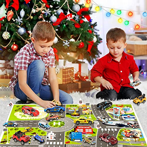 Humairc Toy Cars Advent Calendar 2022, 24 Racing Cars with Road Map - Toy Cars Calendar Kids Christmas Surprise Gifts 2022 Christmas Toys Boys 2-9 Year Old Children Christmas Calendar