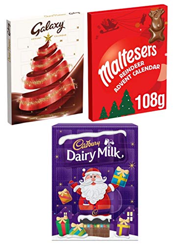 Chocolate Advent Calendar 2023 - Christmas Chocolates for Kids Advent Calendar - Cadburys Chocolate Advent - Maltesers Advent Calendar - Galaxy Advent Calendar (3 Pack)