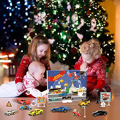 Humairc Toy Cars Advent Calendar 2022, 24 Racing Cars with Road Map - Toy Cars Calendar Kids Christmas Surprise Gifts 2022 Christmas Toys Boys 2-9 Year Old Children Christmas Calendar
