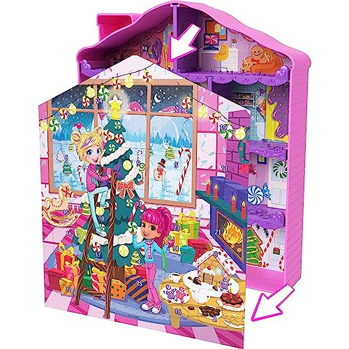 Polly Pocket Dolls Advent Calendar, Gingerbread House Playset with 25 surprise gifts!, HKW16