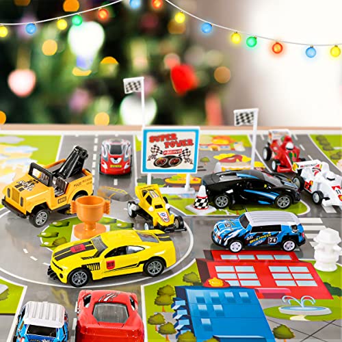 Humairc Toy Cars Advent Calendar 2022, 24 Racing Cars with Road Map - Toy Cars Calendar Kids Christmas Surprise Gifts 2022 Christmas Toys Boys 2-9 Year Old Children Christmas Calendar