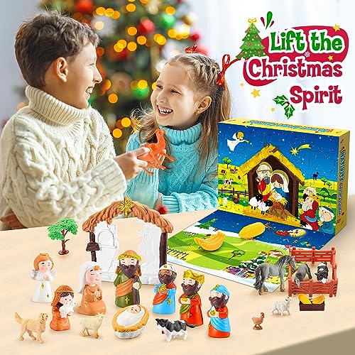 Happykidsclub Kids Advent Calendar 2023, Nativity Advent Calendar Scene Set Kid Toys for 3-9 Year Old Boys Girls Birthday Presents Age 3-9 Year Old Girl Gifts Christmas Xmas Gifts for Kids Eve
